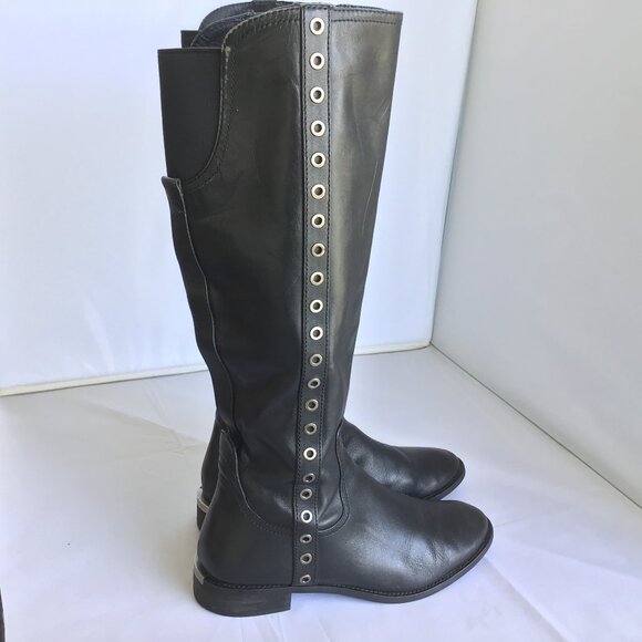 Michael Kors Dora Black Leather Retro Vintage 90s Stud Moto Knee Boots Size 9M - Picture 2 of 11